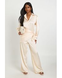Boohoo - Satin Shirt Trouser Co-Ord With Tie Waist - Lyst
