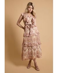 Oasis - Stud Trim Frill Tiered Midaxi Dress - Lyst