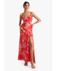 Boohoo - Floral Crinkle Chiffon Ruffle Maxi Dress - Lyst