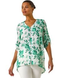 Roman - Floral Print V-Neck Button Front Top - Lyst