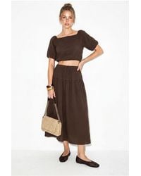 Bianco Lucci - Cotton Seersucker Blouse And Midi Skirt Set - Lyst