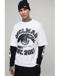 BoohooMAN - Tall Oversized Faux Layer Ofcl Varsity Printed Long Sleeve T-Shirt - Lyst