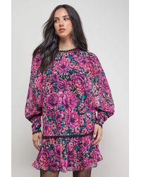 Oasis - Printed Blouson Sleeve Tie Back Mini Dress - Lyst
