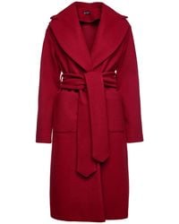 Conquista - Long Dark Faux Mouflon Coat With Belt - Lyst
