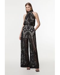 Karen Millen - Tall Sheer Georgette Cutwork Woven Wide Leg Trouser - Lyst
