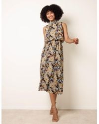 Blue Vanilla - Watercolour Printed Sleeveless Midi Dress - Lyst