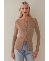Hiccup - Crew Neck Button-Front Ribbed Knit Long Sleeve Cardigan Top - Lyst