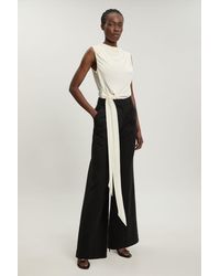 Karen Millen - Asymmetric Drape Viscose Crepe Neck Top With Tie Detail - Lyst