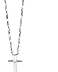 The Jewellery Stockroom - Stainless Steel Grooved Cross Pendant With Cz Centre - Lyst