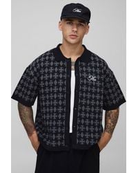 BoohooMAN - Oversized Boxy Fit Jacquard Patch Knitted Shirt - Lyst