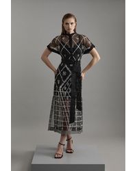 Karen Millen - Organdie Crystal Embellished Tie Waist Woven Maxi Dress - Lyst