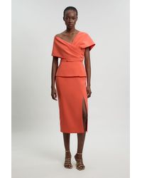 Karen Millen - Petite Compact Viscose Stretch Tailored Peplum Midi Dress - Lyst