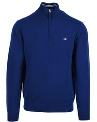GANT - Men's Superfine Lambswool Half Zip Sweatshirt In Blue - Lyst