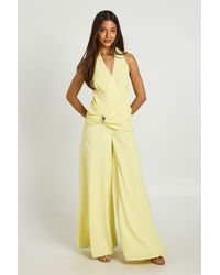 Boohoo - Halterneck Drape Detail Trim Wide Leg Jumpsuit - Lyst