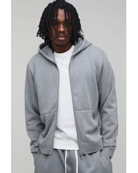 BoohooMAN - Tall Essential Washed Boxy Zip Through Hoodie - Lyst