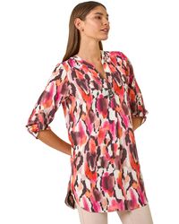 Roman - Abstract Print V-Neck Button Top - Lyst