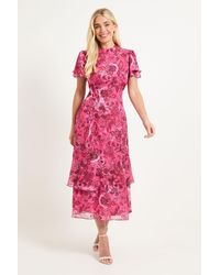 Wallis - Petite Paisley Burn Out Ruffle Midi Dress - Lyst