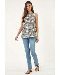Roman - Palm Print Curved Hem Shell Top - Lyst