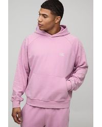 BoohooMAN - Oversized Boxy Rhinestone Washed Raglan Hoodie - Lyst