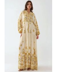 Hiccup - Printed V-Neck Maxi Dress With Button Detail - Lyst