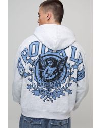 BoohooMAN - Ash Oversized Boxy Brooklyn Over The Seams Print Hoodie Cotton - Lyst