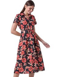 Roman - Floral Linen Look Belted Shirt Dress - Lyst