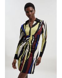 Karen Millen - Tall Abstract Zebra Print Ruched Detail Collared Mini Crepe Shirt Dress - Lyst