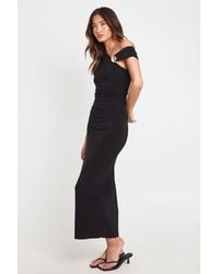 Boohoo - Double Layer Slinky Trim One Shoulder Ruched Maxi Dress - Lyst