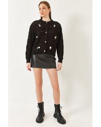 Bianco Lucci - Textured Knitwear Cardigan With Pompom - Lyst
