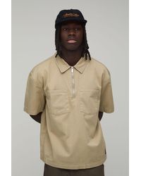 BoohooMAN - Oversized Quarter Zip Worker Overshirt - Lyst