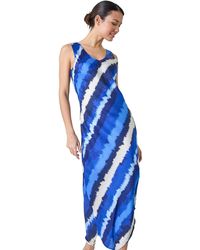 Roman - Stripe Print Satin Bodycon Midi Slip Dress - Lyst