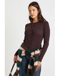 Boohoo - Rib Knit High Neck Button Down Knitted Cardigan - Lyst