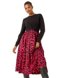 Roman - Animal Print Twist Front Midi Dress - Lyst