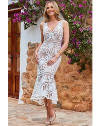 Sosandar - Ivory Lace Ruffle Hem Midi Dress - Lyst