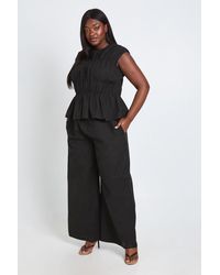 Boohoo - Plus Shirred High Neck Top And Wide Leg Trouser Set - Lyst