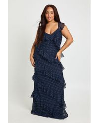 Boohoo - Plus Polka Dot Ruffle Maxi Dress - Lyst