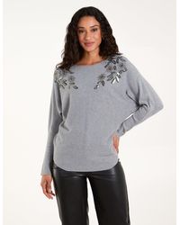 Blue Vanilla - Sequin Flower Detail Batwing Jumper - Lyst
