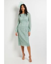 Wallis - Lace Chiffon Cowl Back Pencil Dress - Lyst