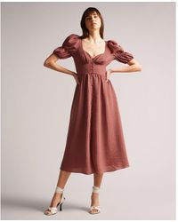 Ted Baker - Angeia Textured Crepe Button Front Midi Dress, Mid - Lyst