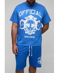 BoohooMAN - Plus Official Varsity Regular Fit Print T-Shirt & Basketball Short Set - Lyst