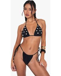 Boohoo - Shell Trim Embellished Triangle Bikini Top & Tanga Tie Side Bottoms Bikini Set - Lyst