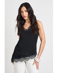 Boohoo - Lace Trim Chiffon Asymmetric Cami Top - Lyst