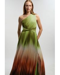 Karen Millen - Petite Metallic Thread Ombre Print One Shoulder Woven Maxi Dress - Lyst