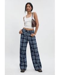 Boohoo - High Waist Flanneled Denim Wide Leg Jean - Lyst