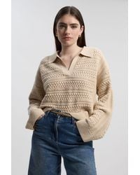 Karen Millen - Cotton Collared V Neck Knitted Jumper - Lyst