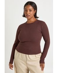 Boohoo - Plus Basic Rib Long Sleeve Fitted Longline Top - Lyst