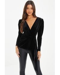 Quiz - Velvet Wrap Tie Top Material_Polyester - Lyst