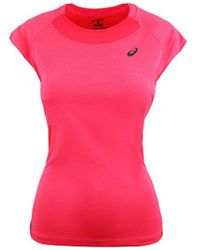 Asics Motion Dry Short Sleeve Crew Neck Pink Running Top 131431 0692 | Lyst  UK