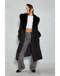 MissPap - Premium Faux Fur Collar Trim Wool Look Coat - Lyst