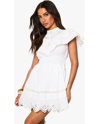 Boohoo - Petite Layered Frill Button Detail Mini Dress - Lyst